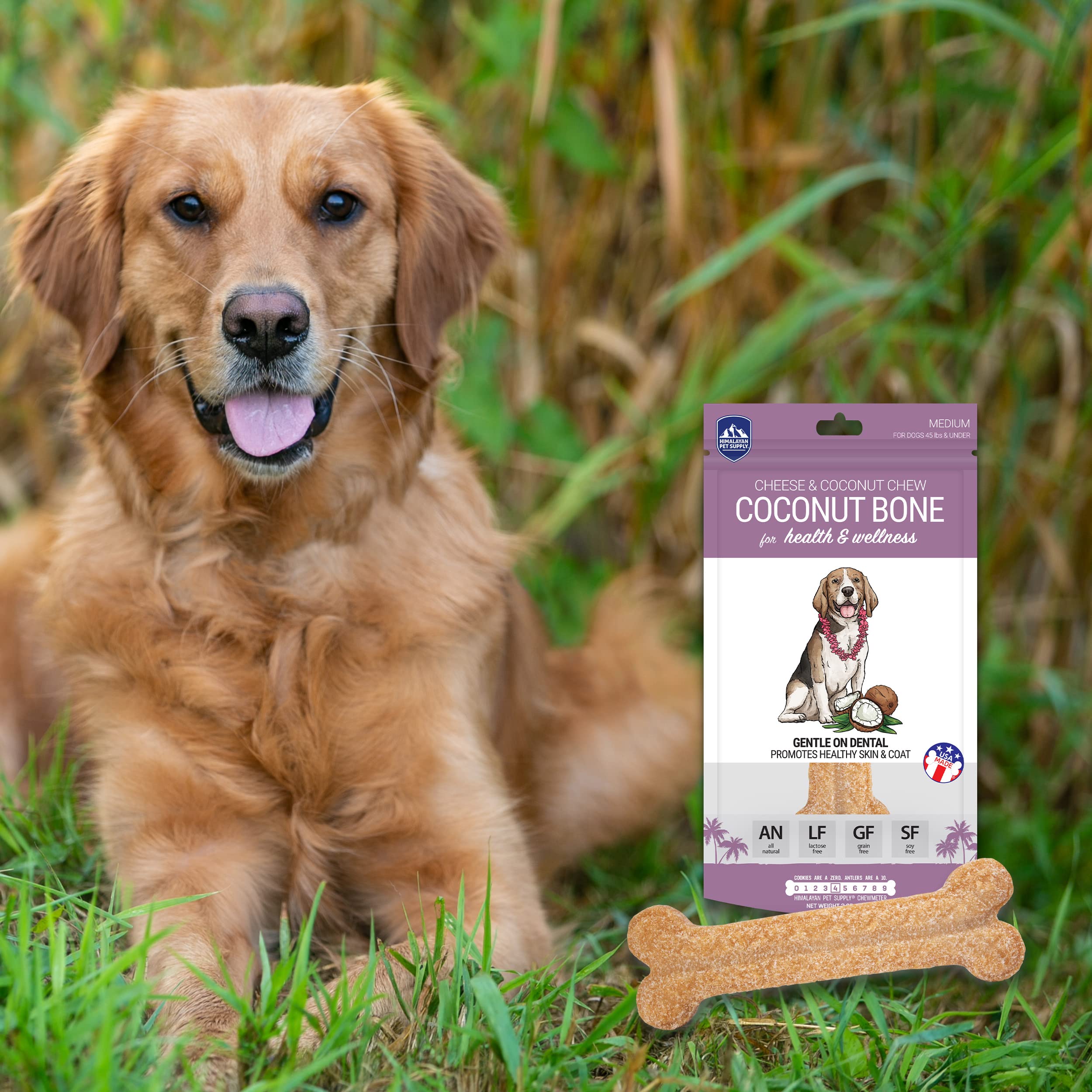 Himalayan Dog Chew Coconut Bone ingrédients sans additifs visibles.