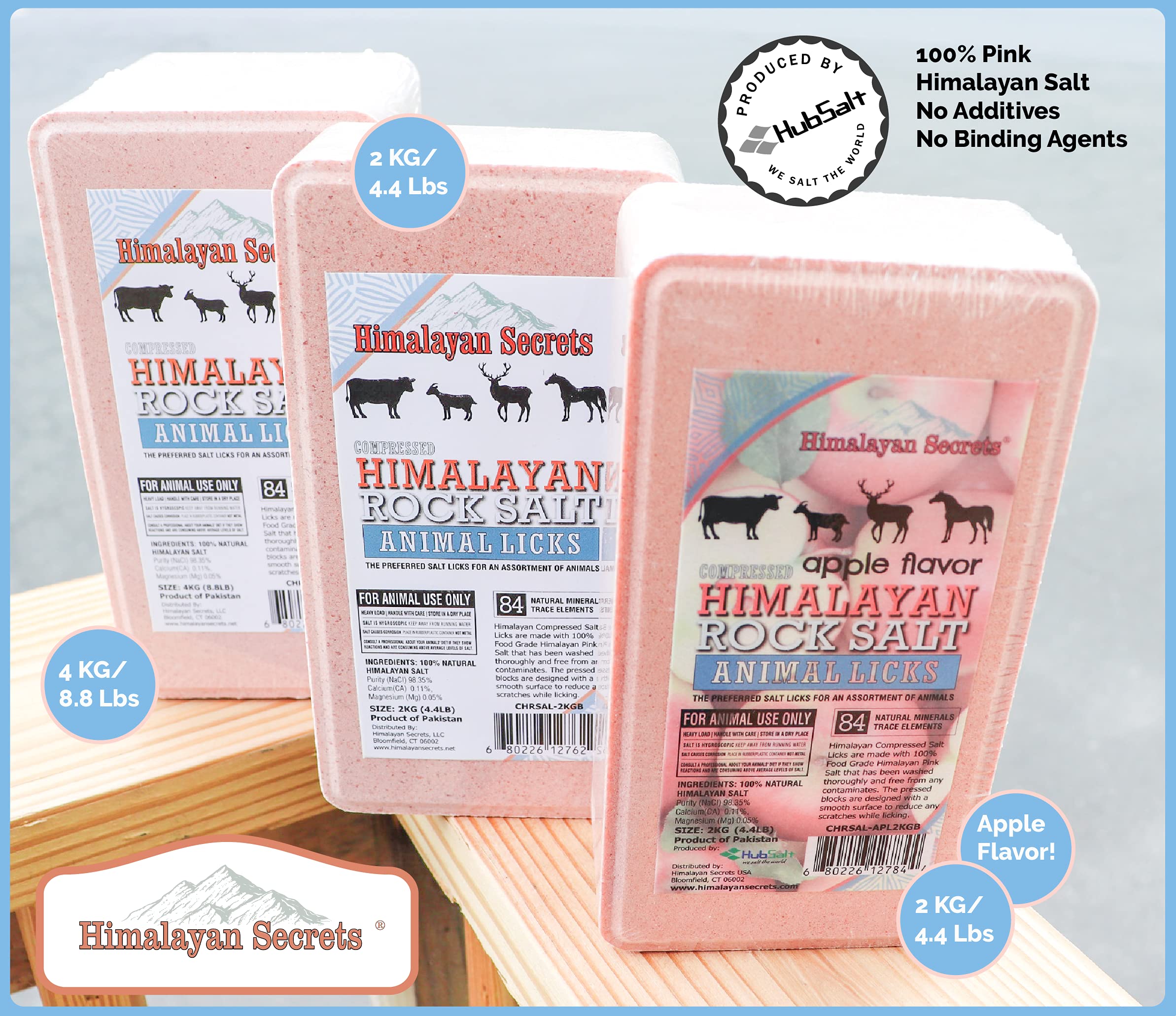 Bloc de sel rose Himalayan Secrets pour bovins, favorise l'apport minéral.