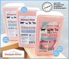 Bloc de sel rose Himalayan Secrets pour bovins, favorise l'apport minéral.