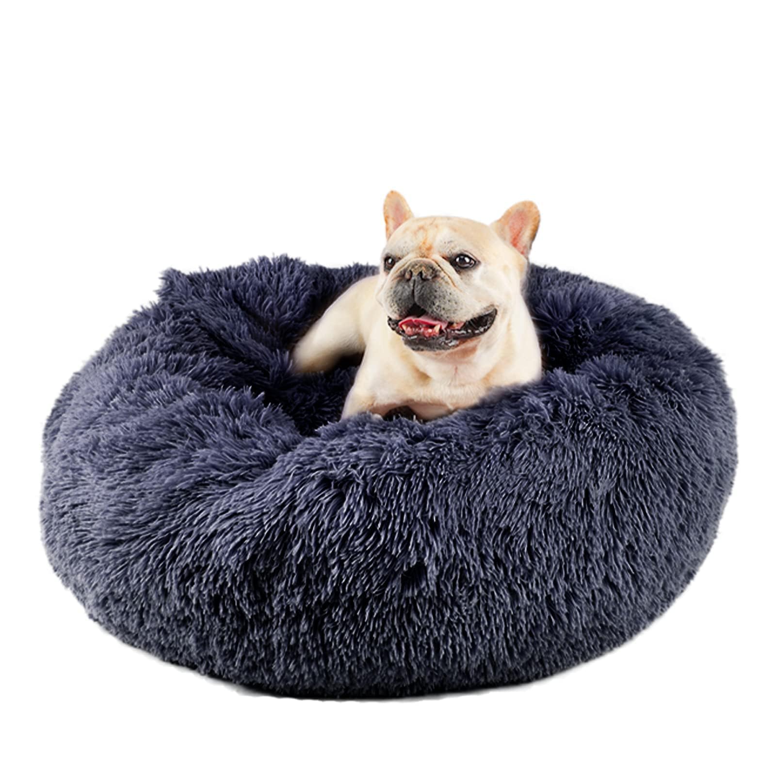 Himax lit chien moyen rond avec couverture attachée, cocon privé et réconfortant.