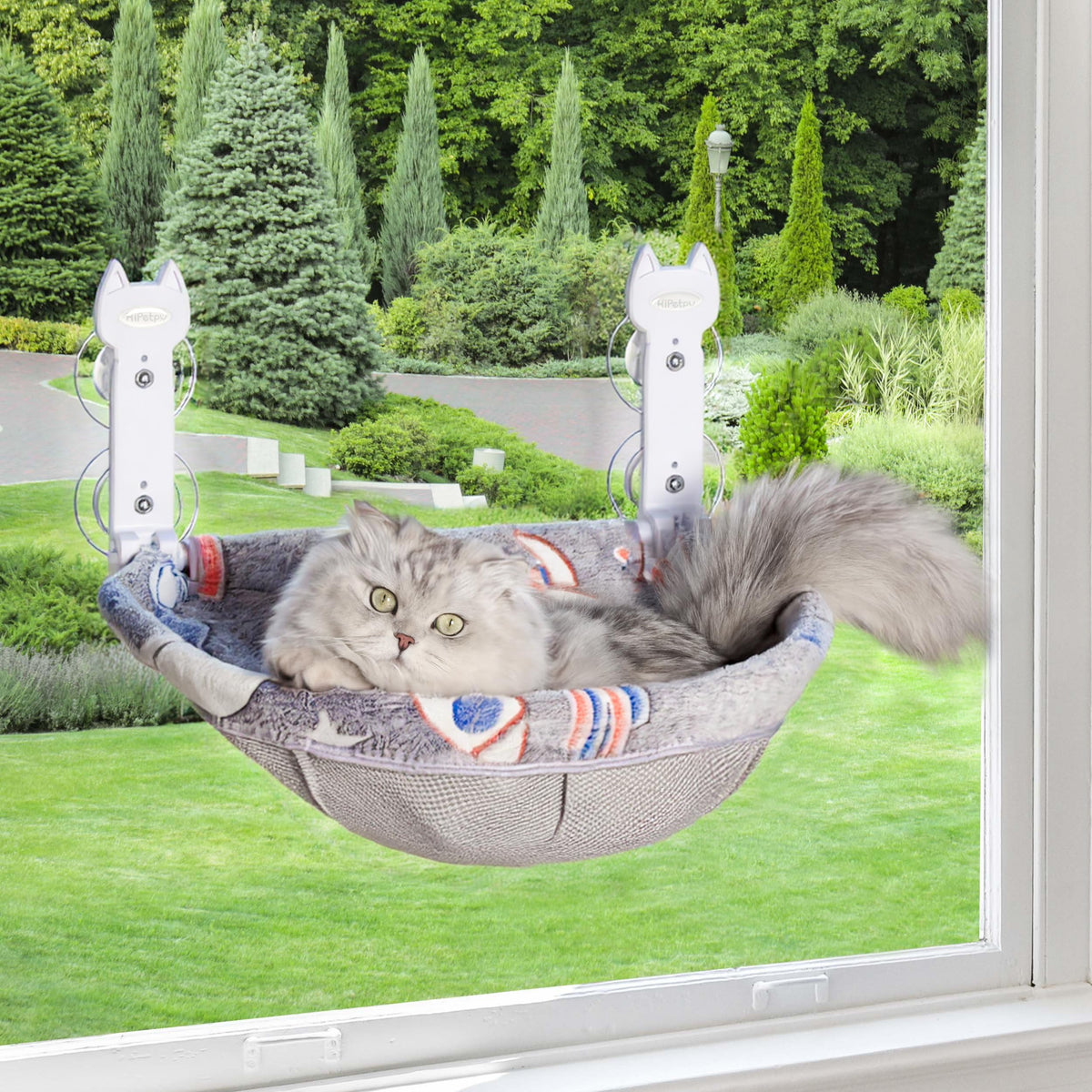 HiPetpy perchoir lumineux pour chat, repos en plein soleil.