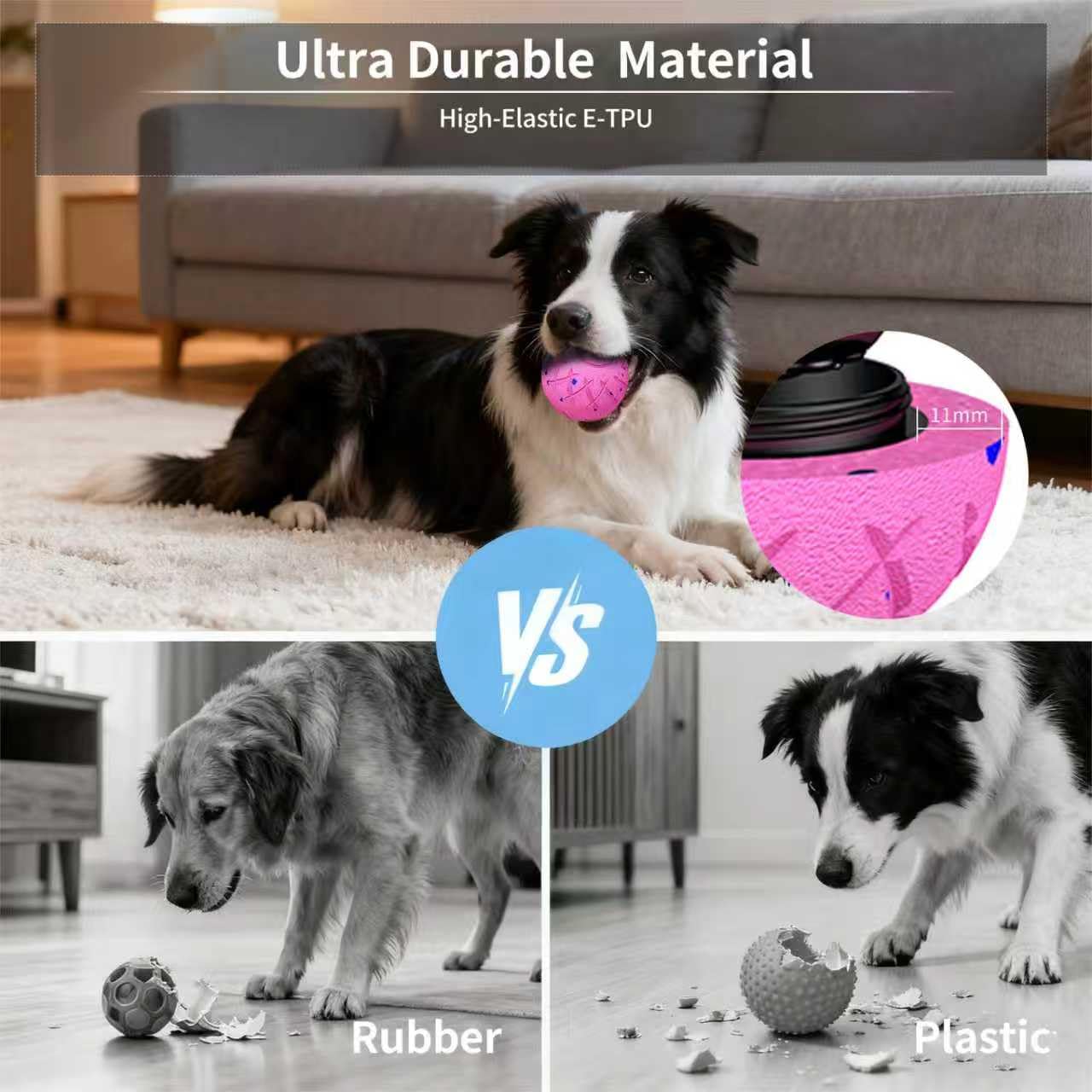 Mode doux hipibbo, balle chien rose, jeu adapté pour chiens sensibles.