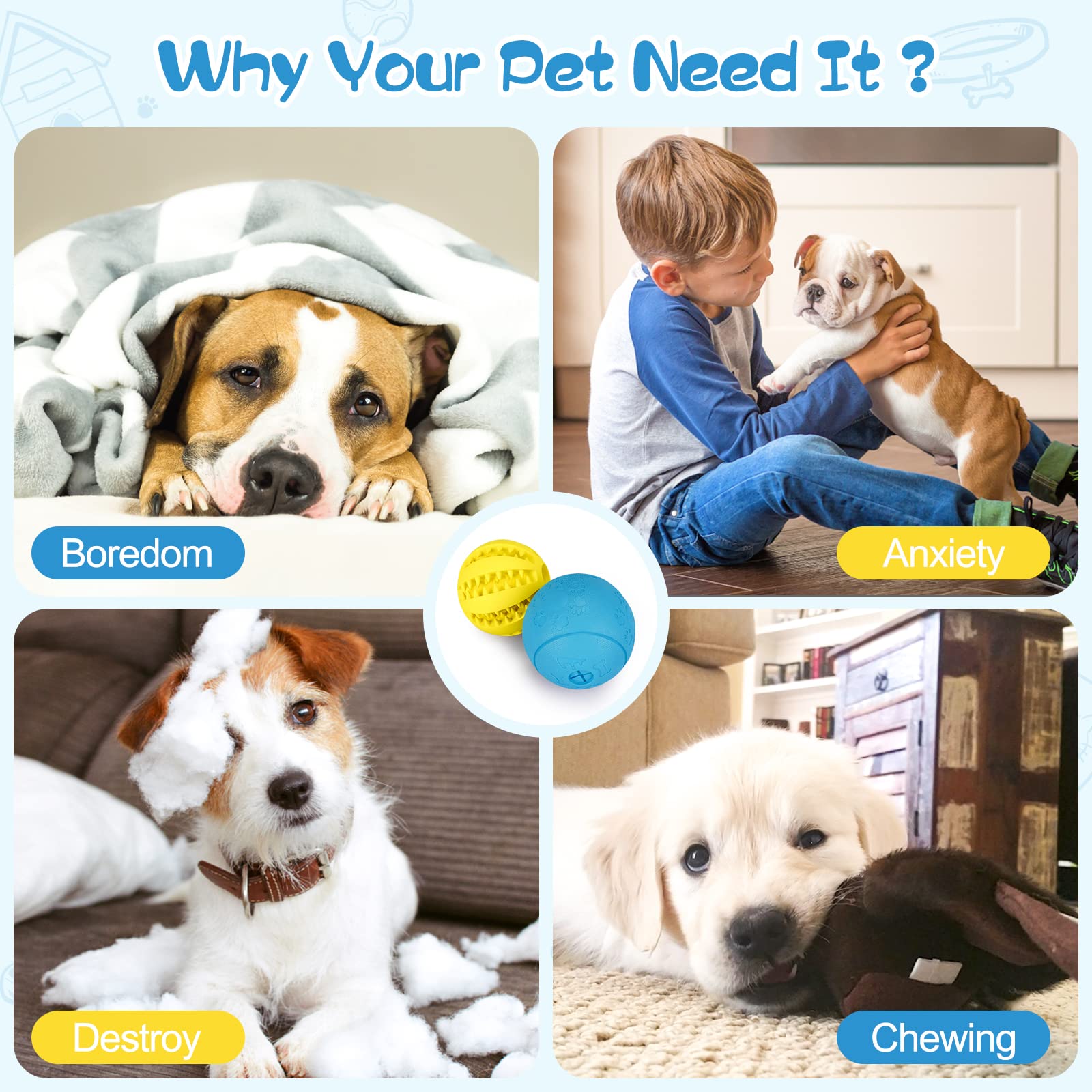 HIPPIH – balle bleue puzzle chien, récompense interactive pour intelligence et distraction.