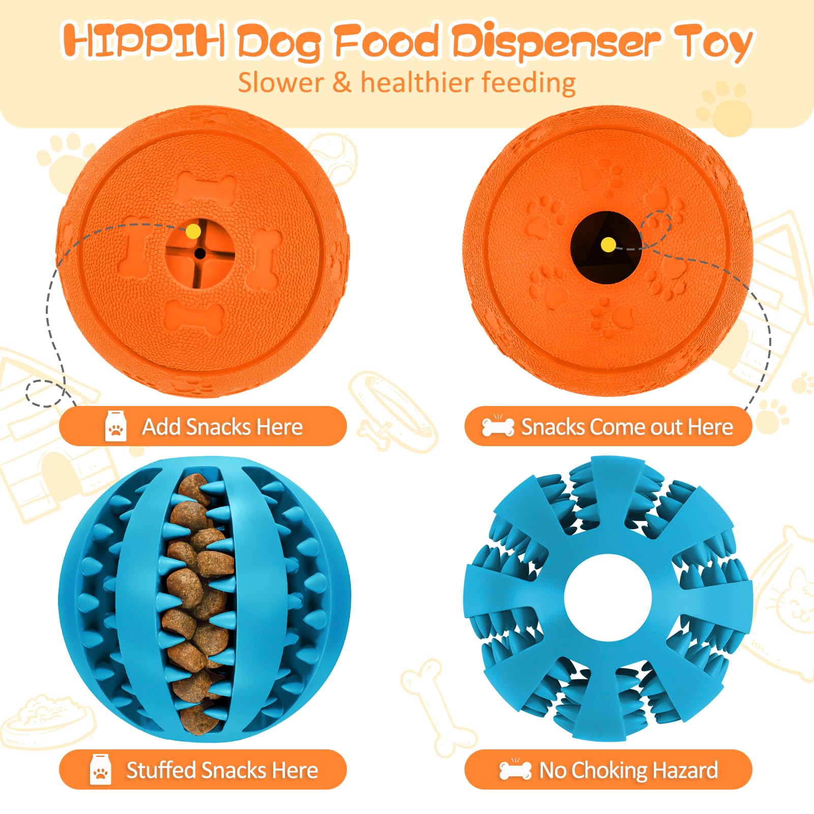 HIPPIH balle friandises bleu – slow feeder intégré pour dégustation contrôlée.