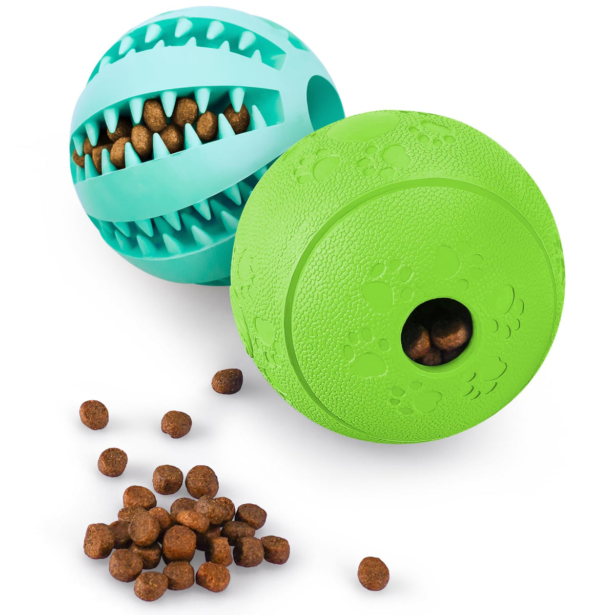 HIPPIH boule distributeur nourriture bleu en action, stimule l'appetit et prolonge le jeu