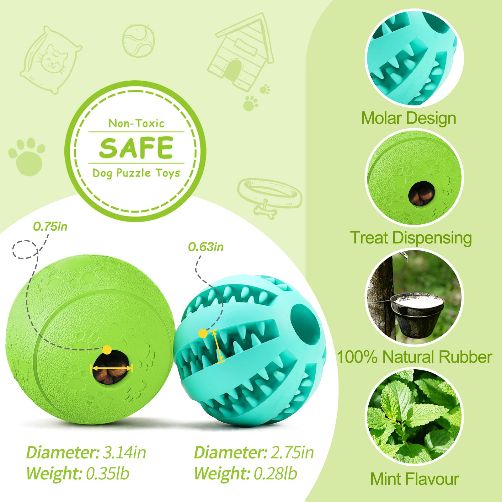 HIPPIH boule distributeur nourriture chien vert en action, stimule la recompense lente