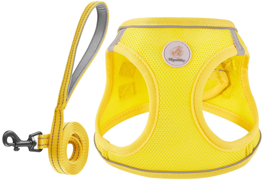 Harnais Hipubby jaune pour chien et chat, enfilage rapide.