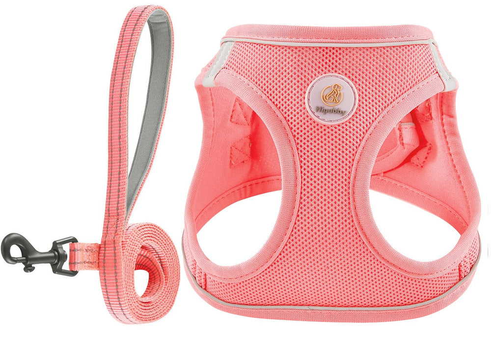 Harnais Hipubby rose vue avant enfilage, ajustement rapide et confortable.
