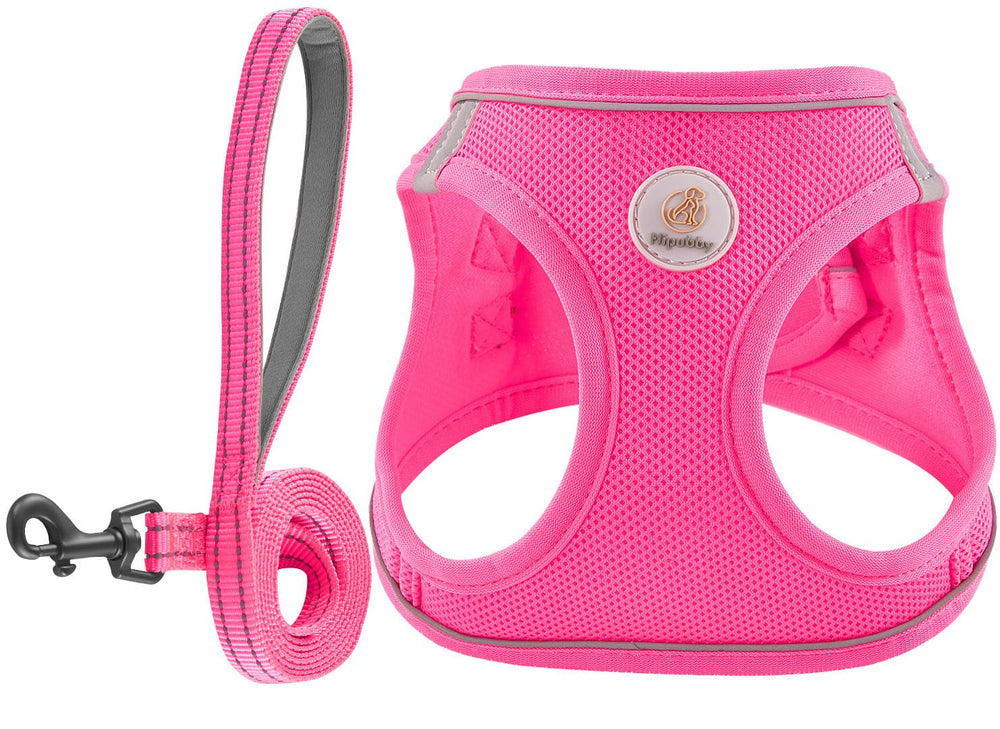 Hipubby harnais rose-rouge réfléchissant pour promenade nocturne sûre.