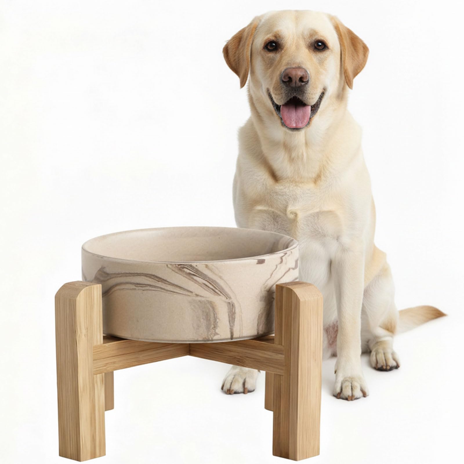 hjn gamelle chien elevée en ceramique marbre brun pour repas confortables