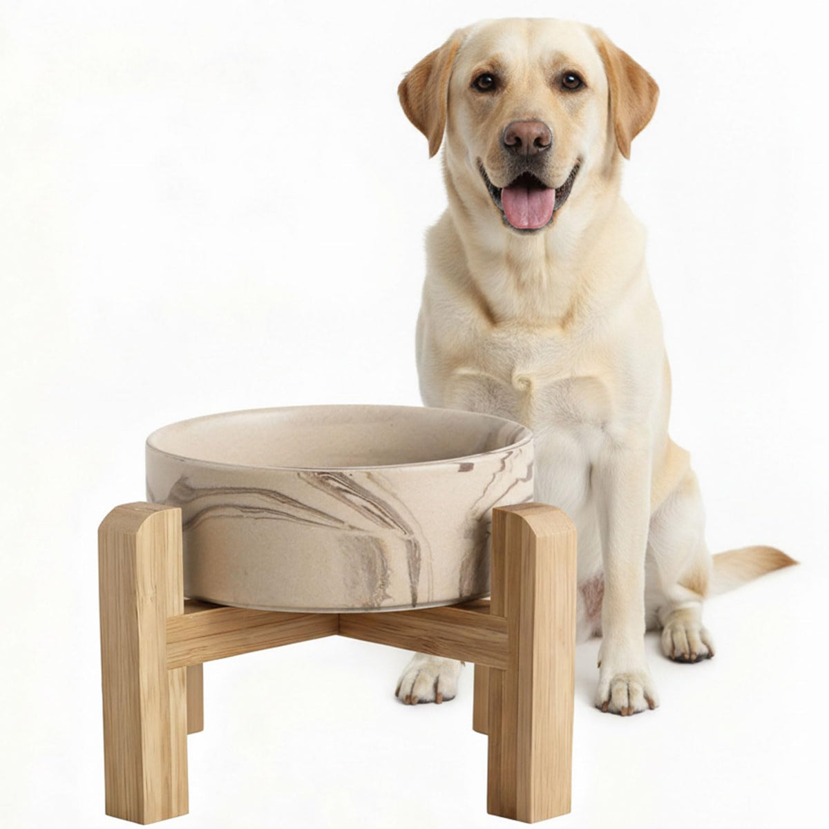 hjn gamelle chien elevée en ceramique marbre brun pour repas confortables