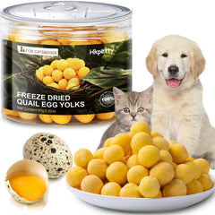 HKpetty œufs de caille lyophilisés granules, récompense croquante pour chiens et chats.