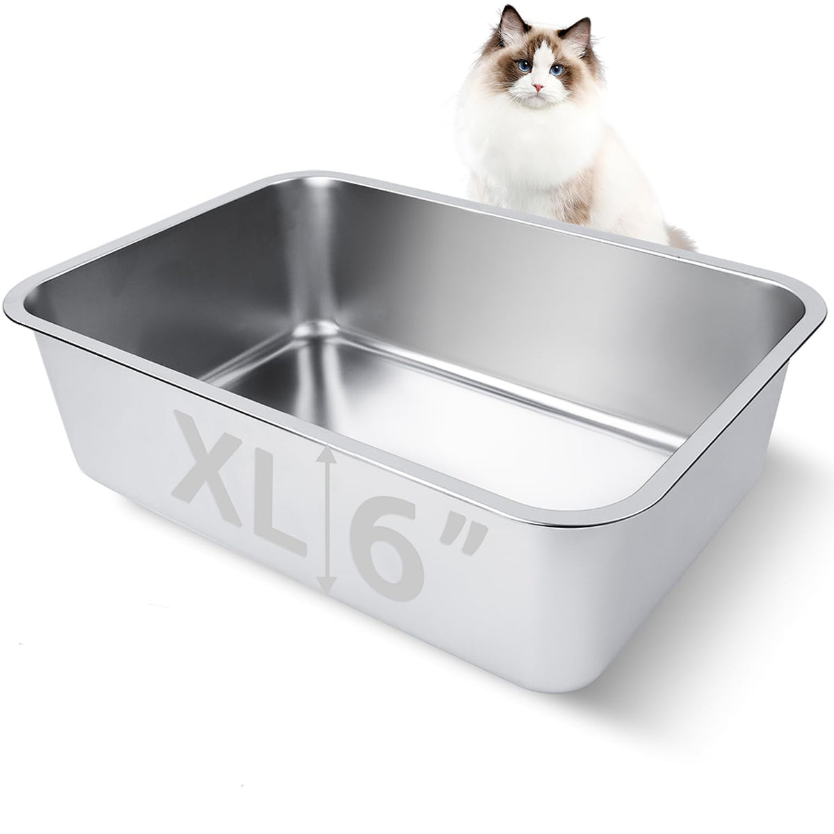 HNeekyr bac à litière inox ouvert top, accès facile et confort pour le chat