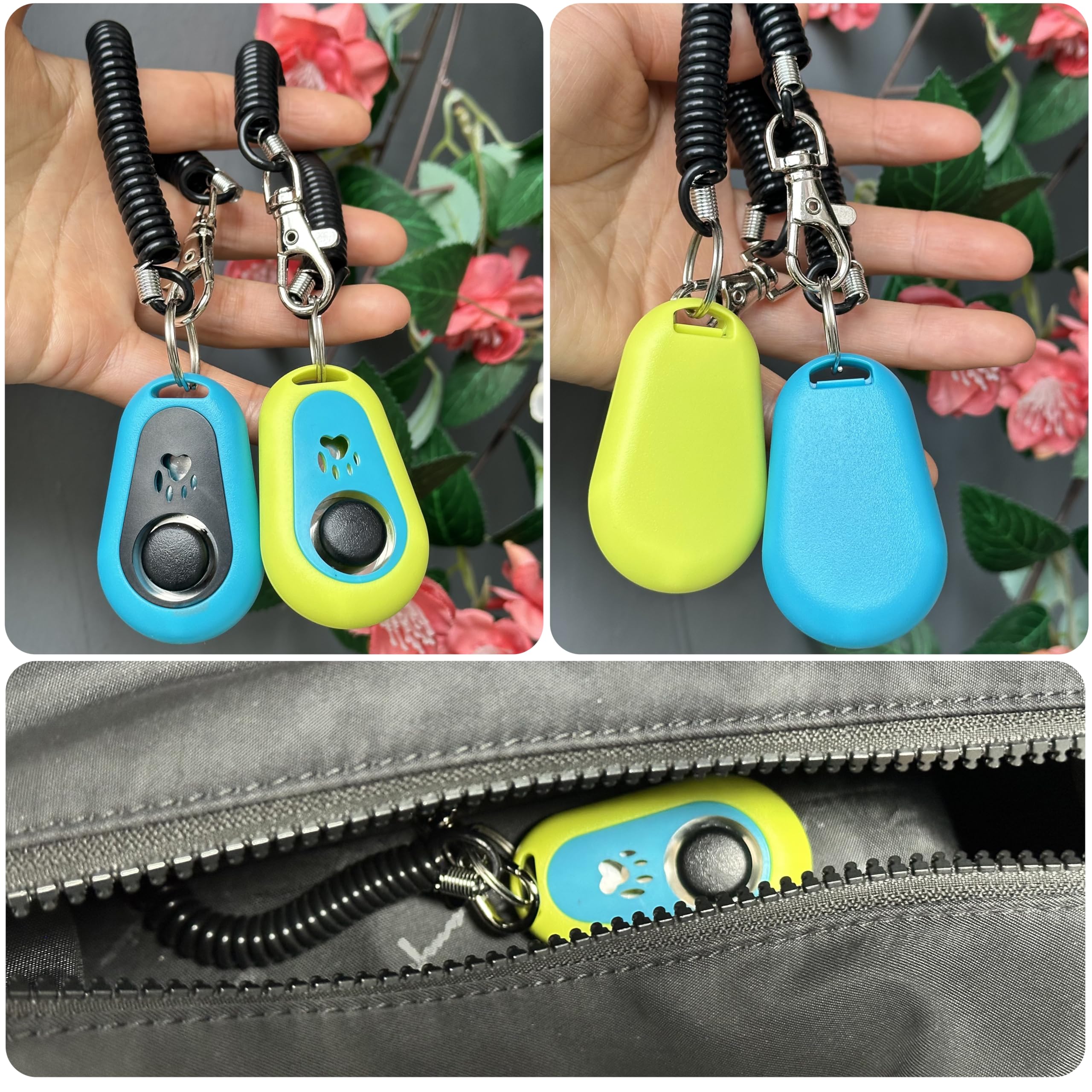 Clicker HoAoOo pour animaux vert, utilisation simple en position assise ou debout.