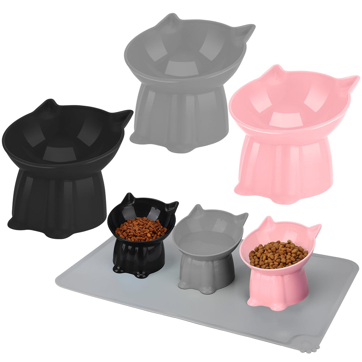 Hoemwarm ensemble de bols surélevés, vue d'ensemble, repas plus confortables pour chats.