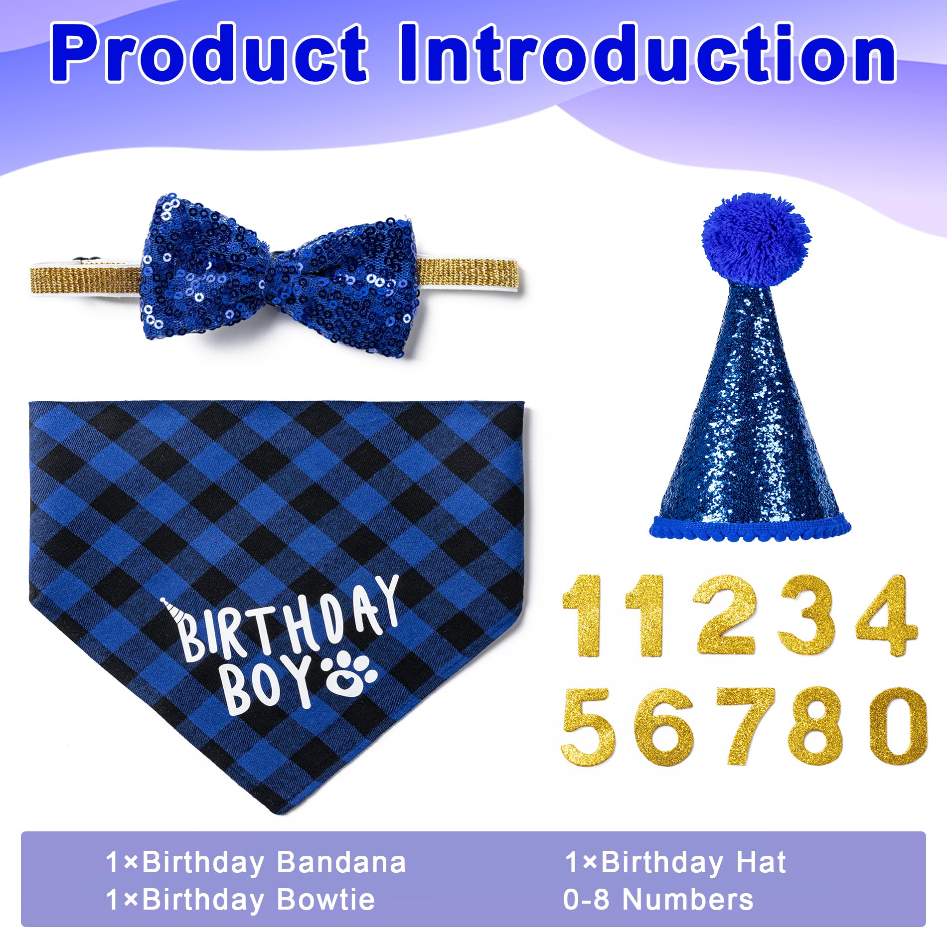 Hoewina bandana chien anniversaire bleu, accessoire doux et ajustable