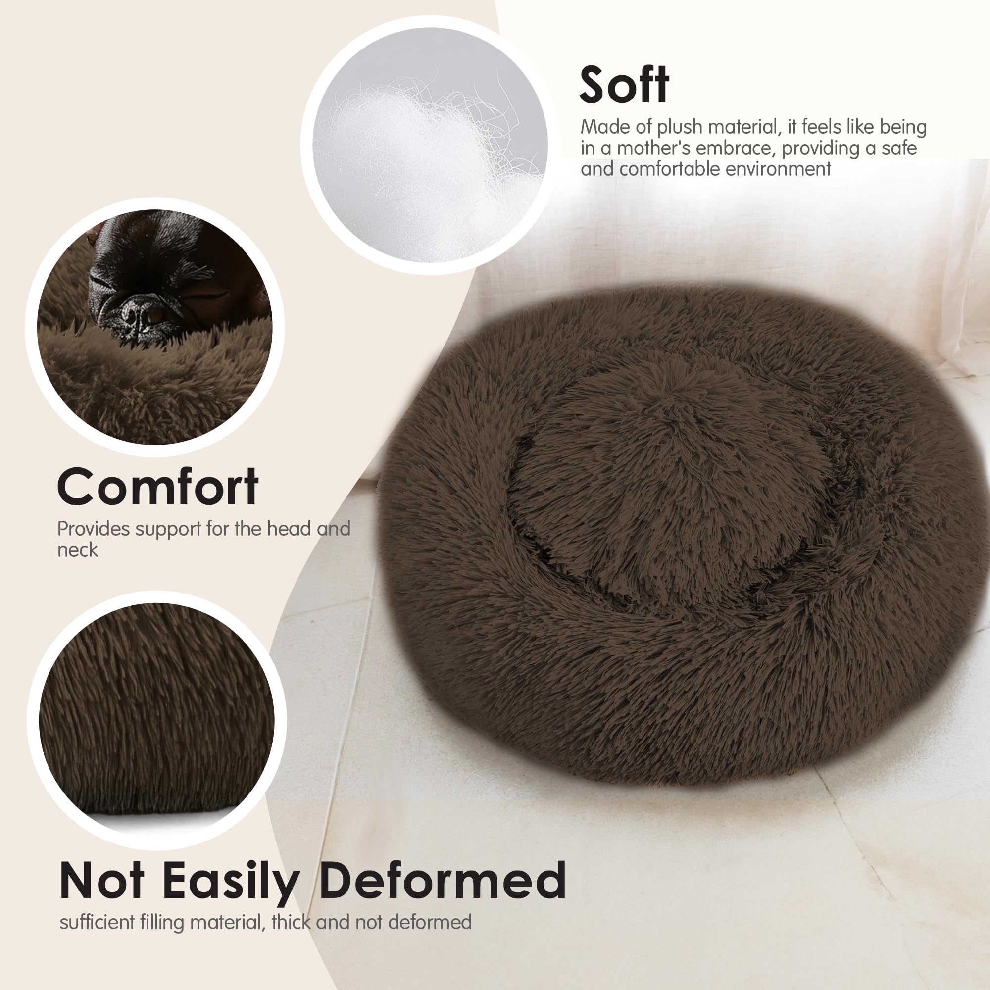 Hoewina coussin-donut lavage-facile-velours : entretien simple pour un lit propre.