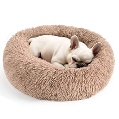 Hoewina lit chien petit rond camel pour repos sécurisé et douillet.