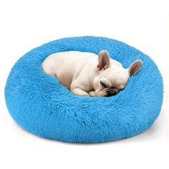 Lit donut Hoewina pour chat bleu clair offrant un cocon douillet.