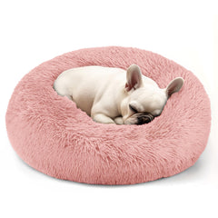 Lit Hoewina donut rose pour chat et petit chien, confort enveloppant.