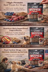 Hoiyen Zoë Super Bars Boeuf, morceaux riches pour soutenir l'énergie des chiens.