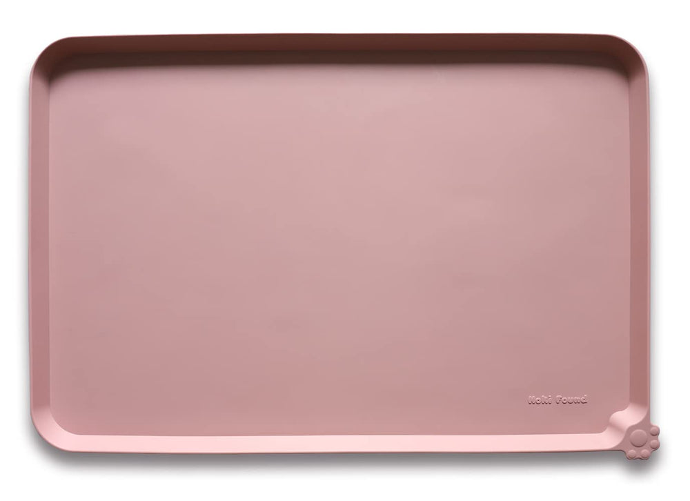 Tapis d'alimentation Hoki Found rose neutre, anti-débordement pour chiens et chats.