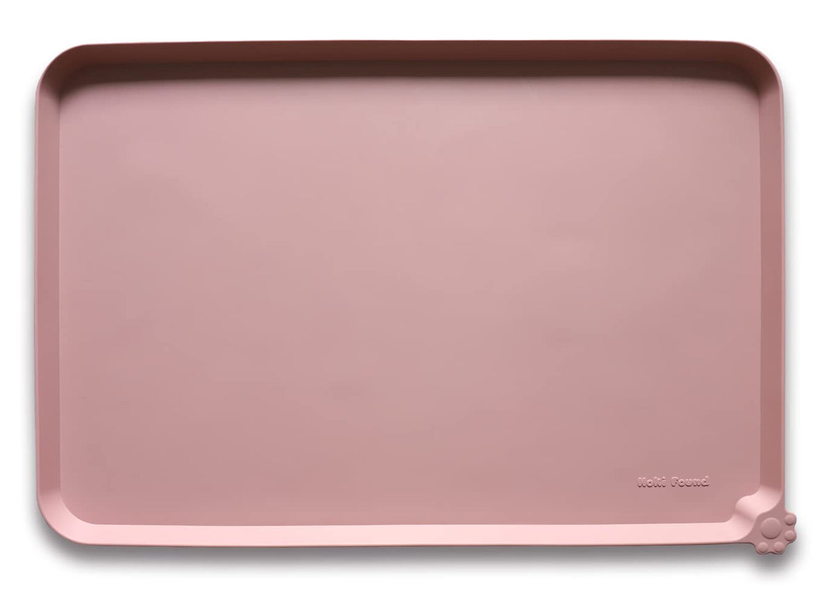 Tapis d'alimentation Hoki Found rose neutre, anti-débordement pour chiens et chats.