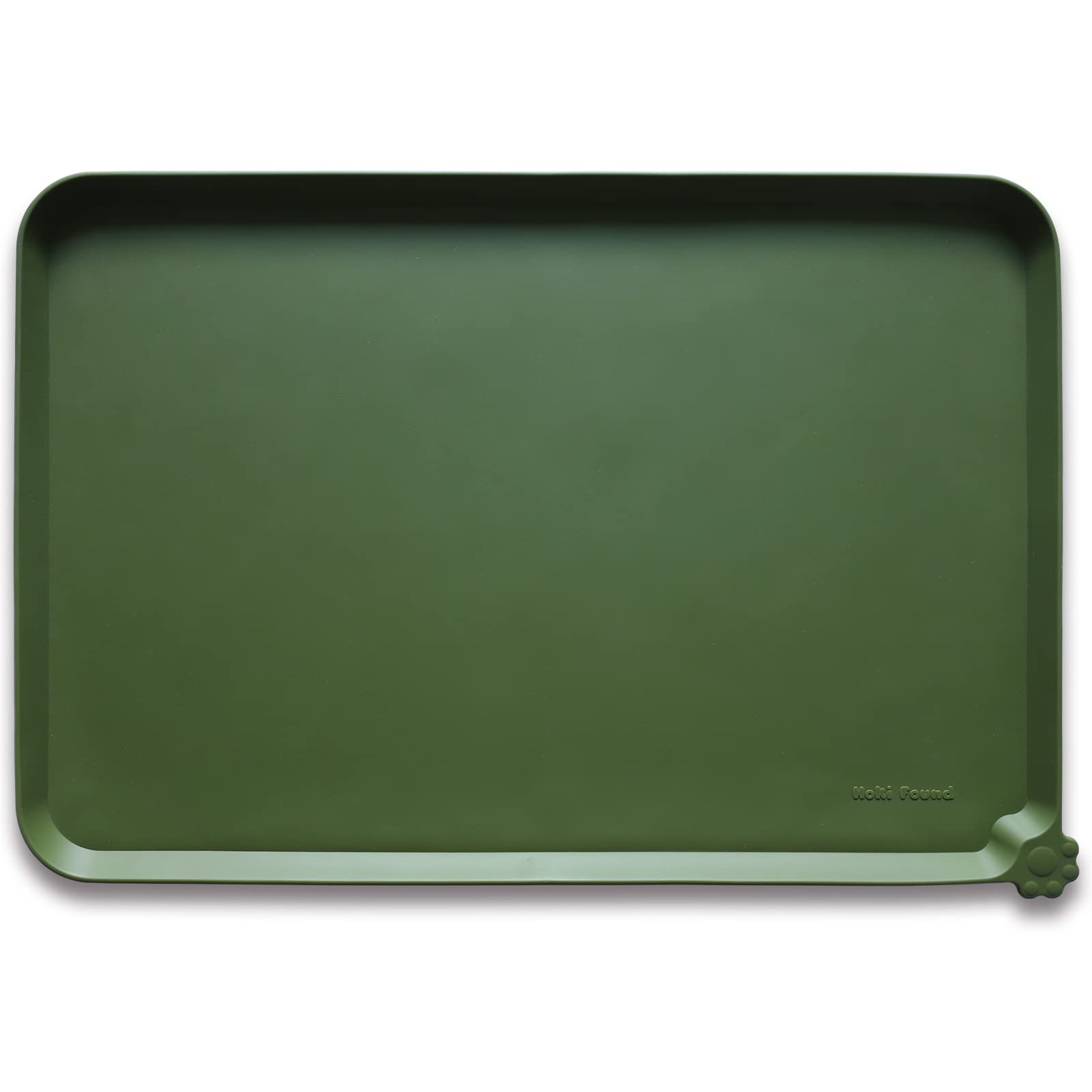 Tapis silicone Hoki Found avec bord anti-deversement, olive foncé, protège sol.
