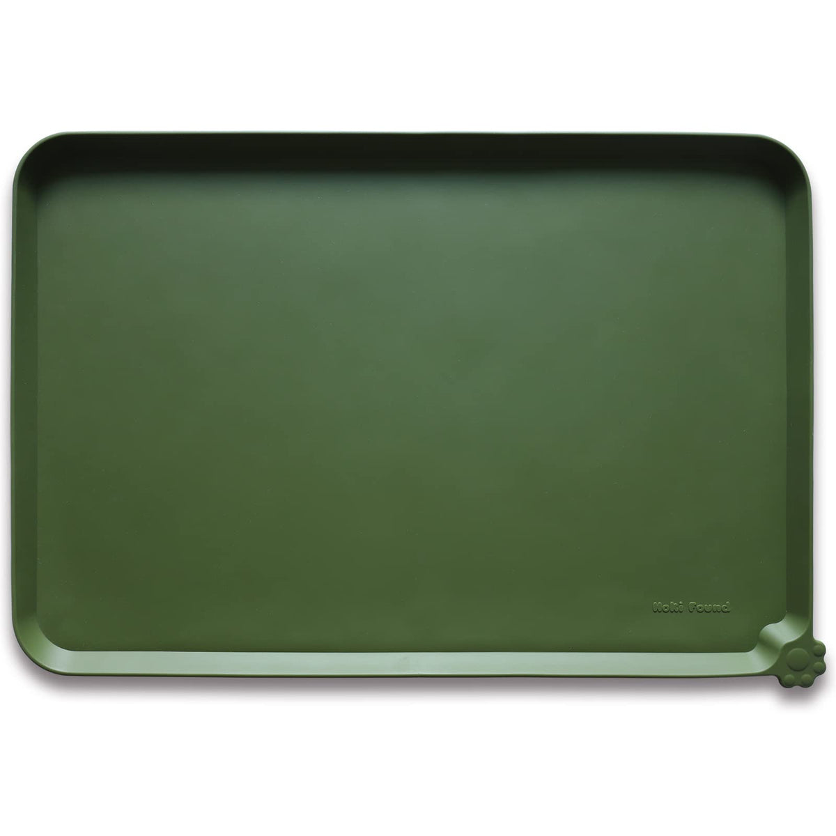 Tapis silicone Hoki Found avec bord anti-deversement, olive foncé, protège sol.