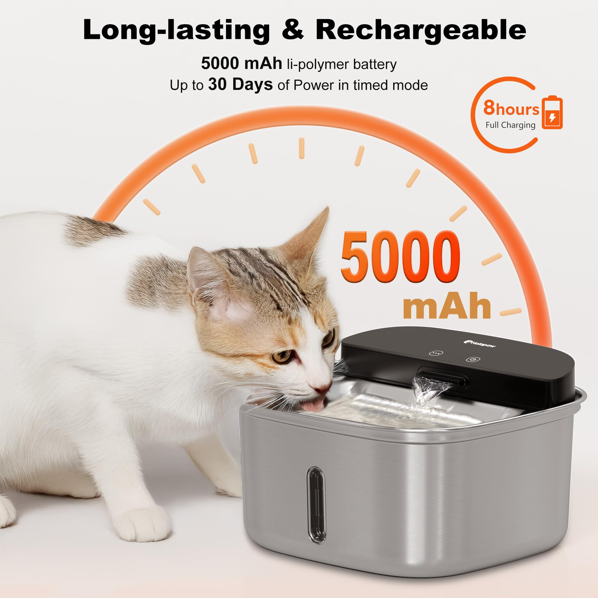 HOLAPAW fontaine-batterie 5000mAh assure une longue autonomie lors des déplacements.