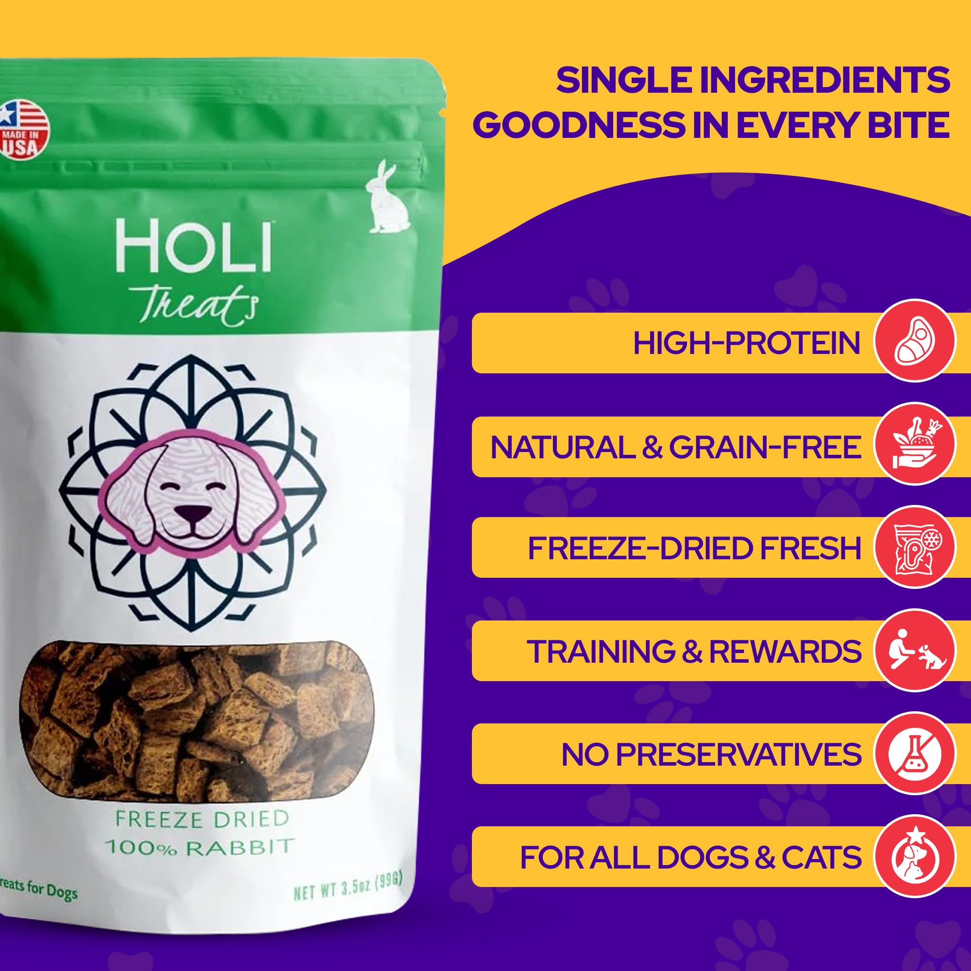 Friandises HOLI lapin seche texture croustillante, parfaite pour attirer l'attention lors d'entrainement