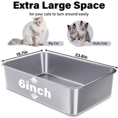 Holintan bac litière inox XXL – dimensions généreuses pour grands chats.