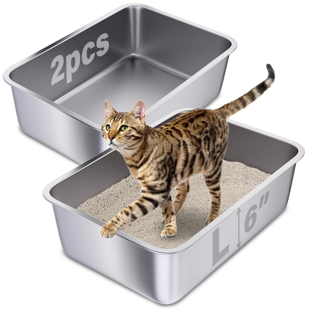 Holintan litière en inox 2-pack — vue avant, facile à nettoyer.