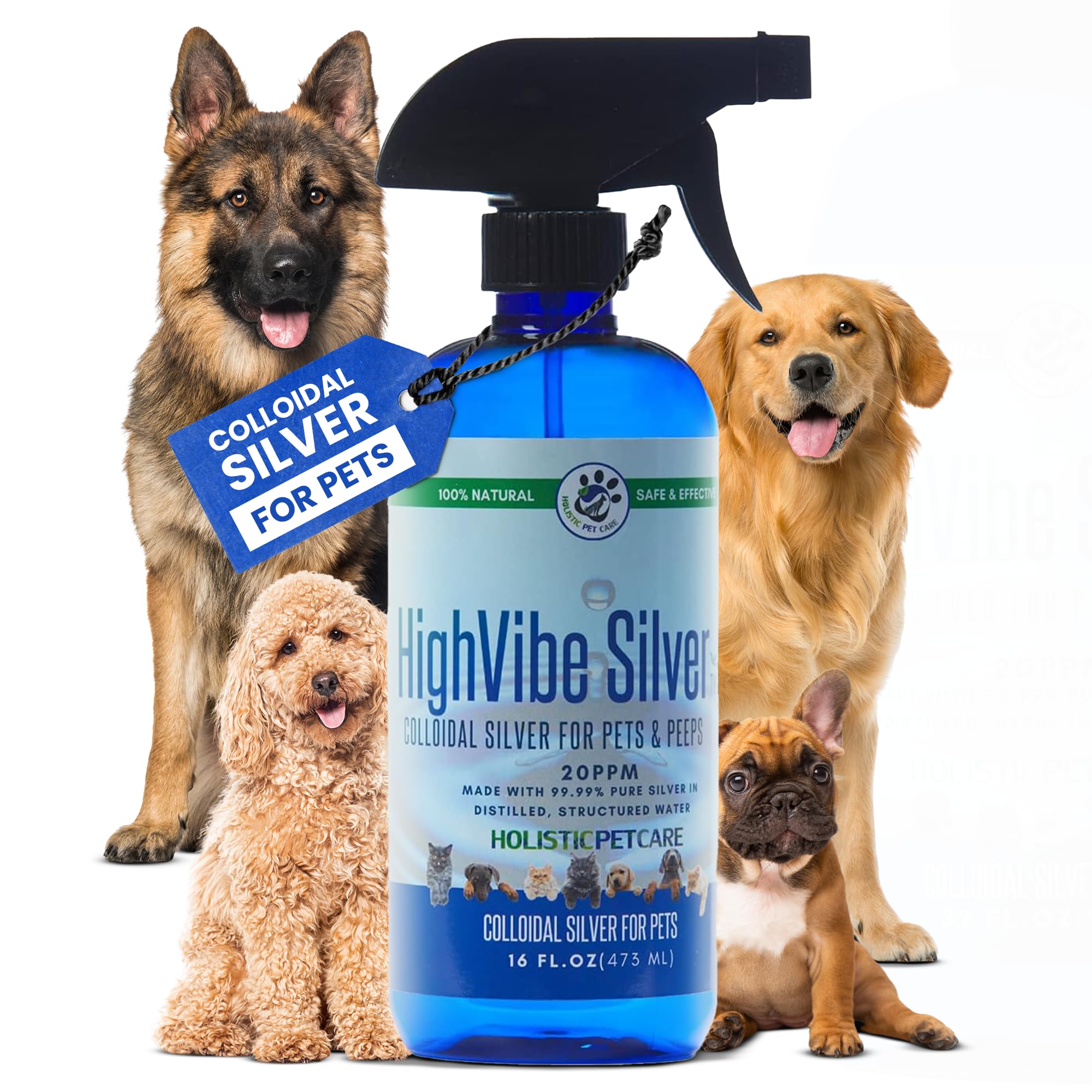 HOLISTIC PET CARE Colloidal Silver, bouteille 16oz prête à pulvériser pour soin de la peau.