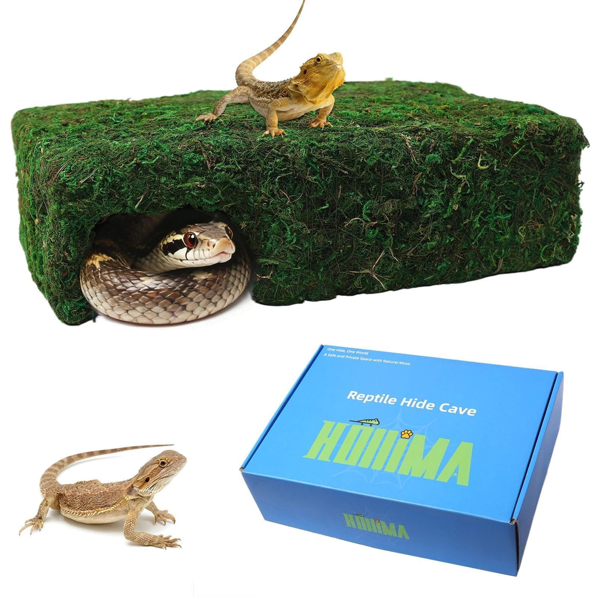 Hollima Mossy Cave Hide – refuge réptile en mousse naturelle offrant sécurité et confort.
