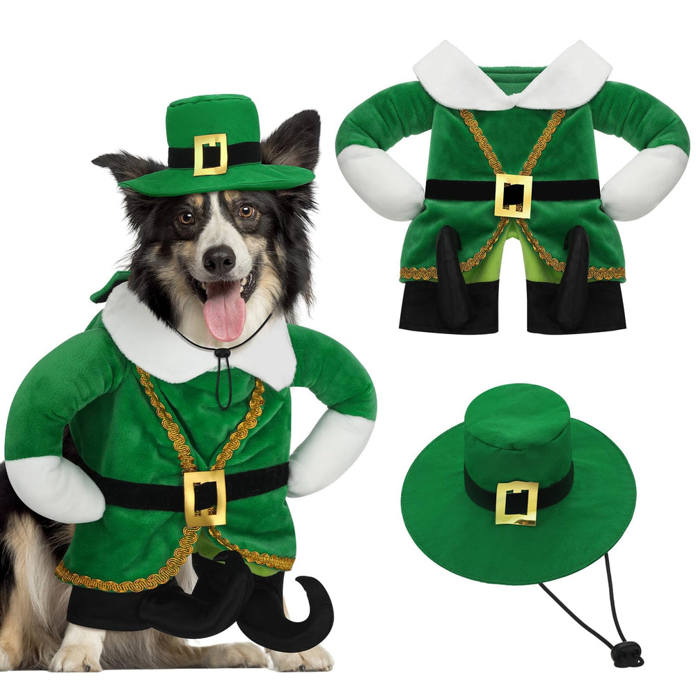 Déguisement Hollowfly chien lutin Saint-Patrick vert, prêt pour les photos festives.