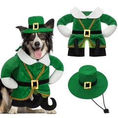 Déguisement Hollowfly chien lutin Saint-Patrick vert, prêt pour les photos festives.