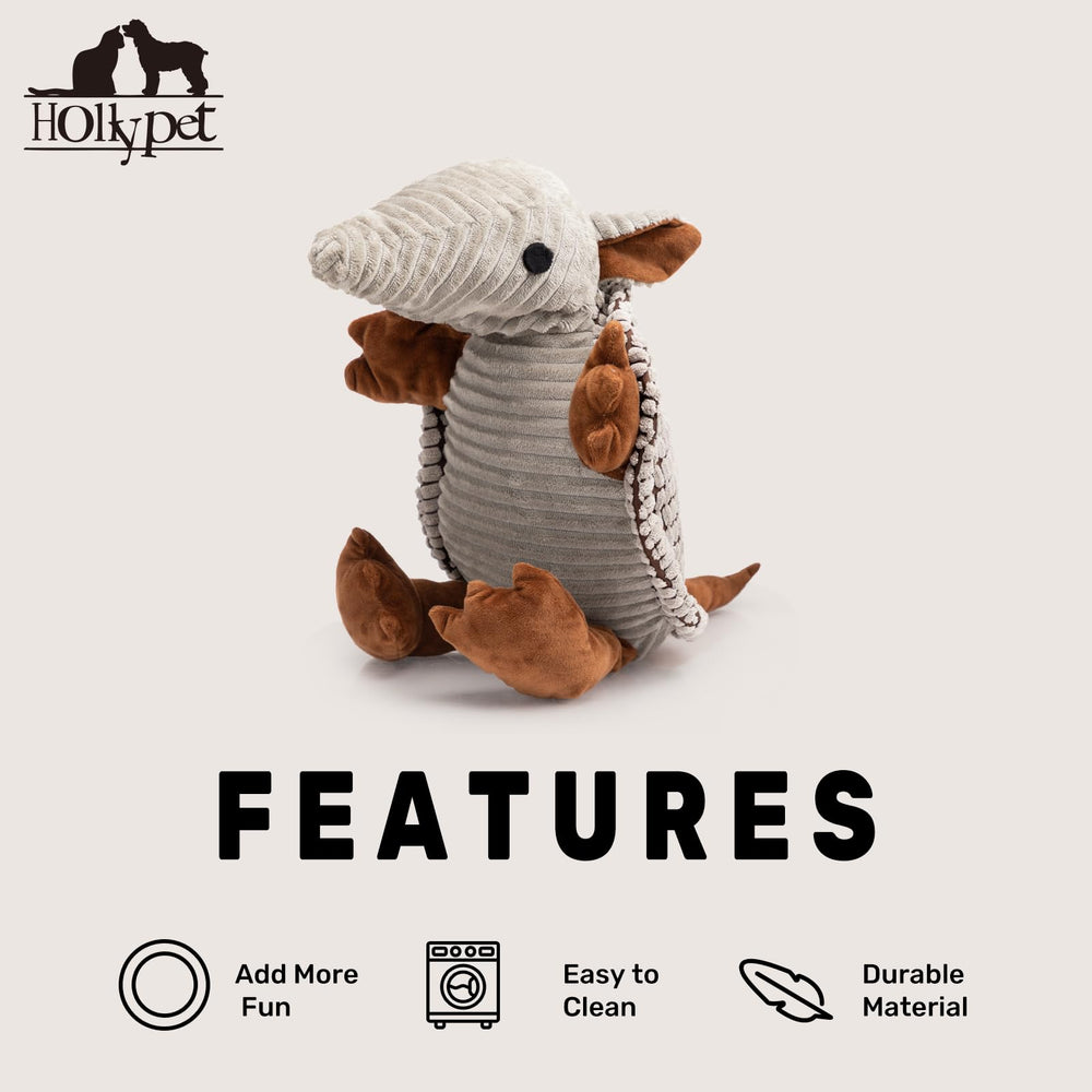 Armadillo Hollypet peluche grise adaptée à toutes tailles de chiens.