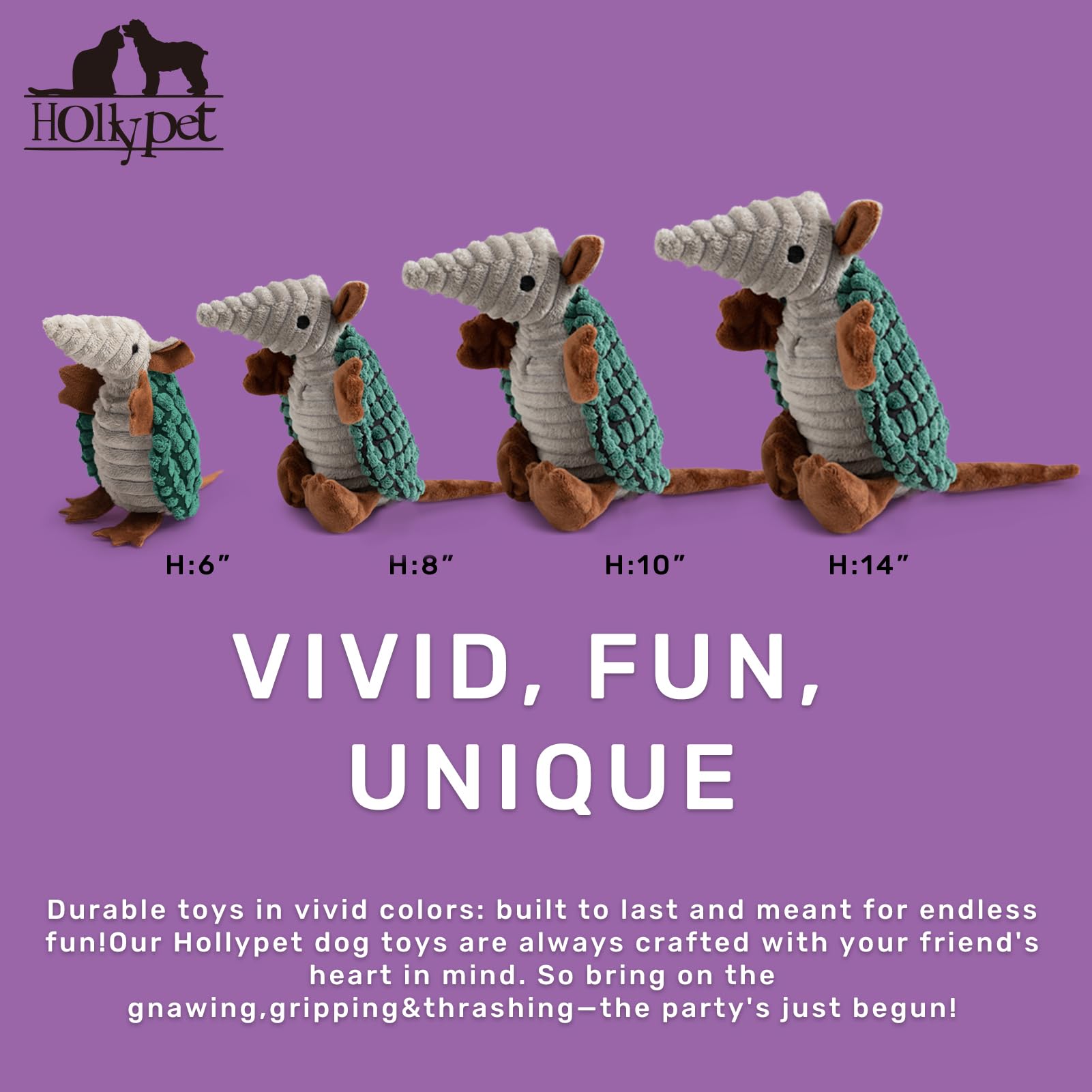 Hollypet Armadillo doudou corps vert profond, texture qui masse les gencives