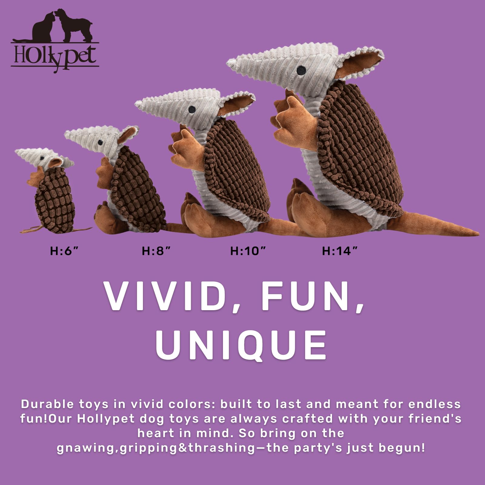 Jouet Armadillo Hollypet au design mignon et bruit unique pour chien