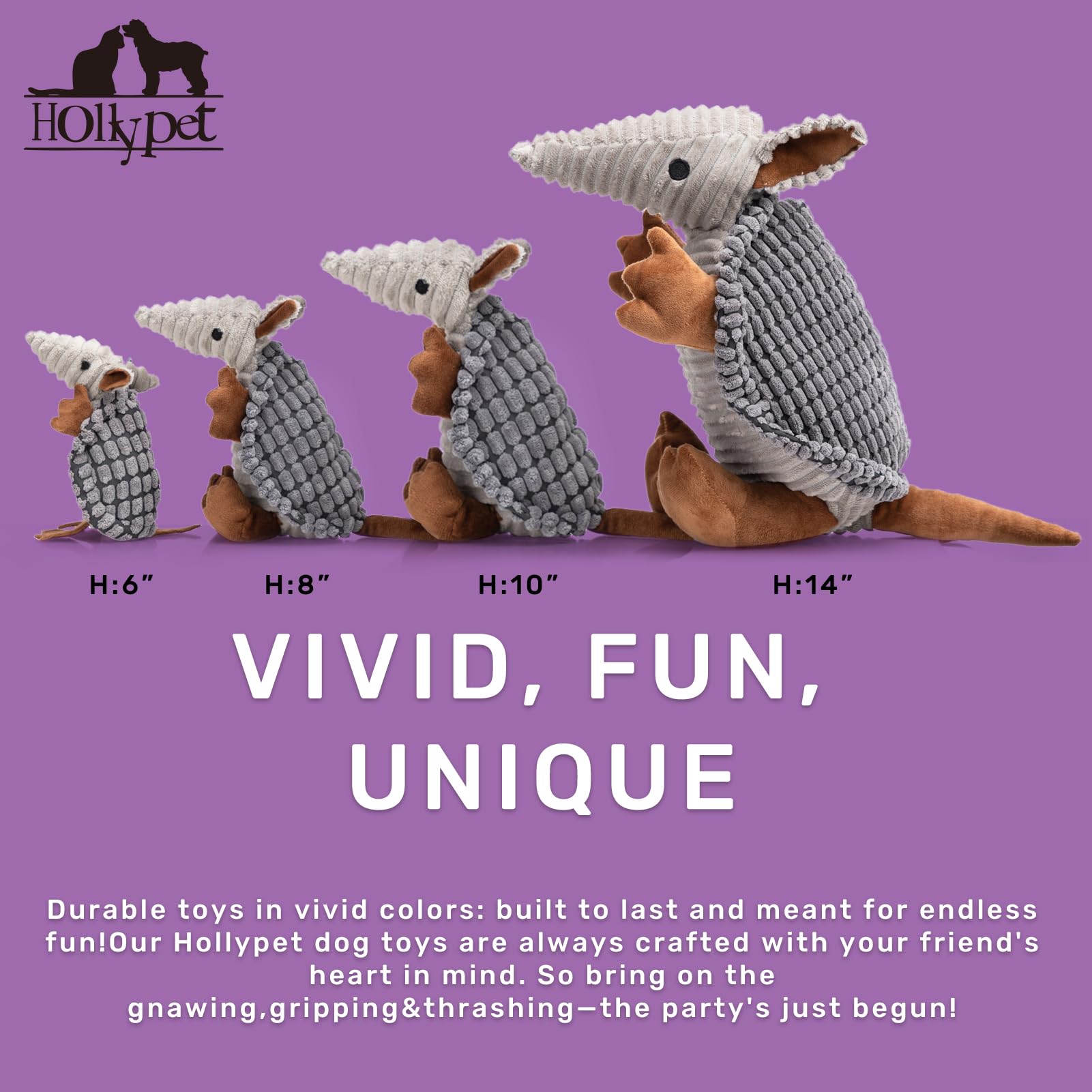Hollypet Armadillo peluche apparence attrayante reflétant la personnalité du chien.