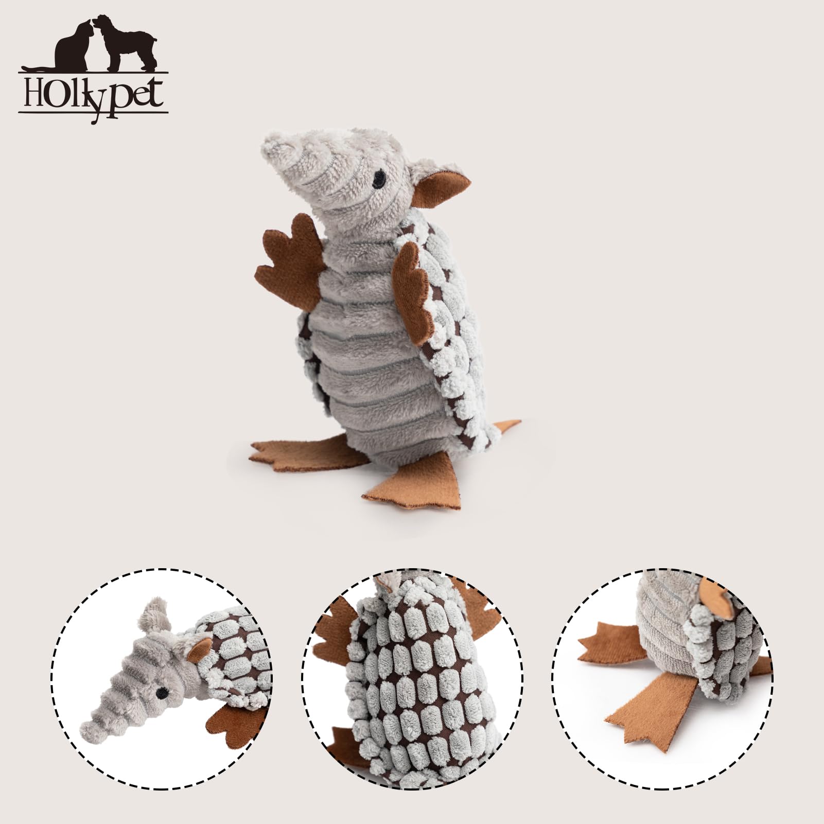 Hollypet Armadillo texture-massage gencives, douceur résistante pour jeux quotidiens.