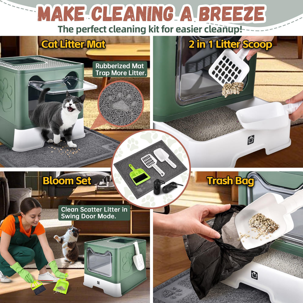 Homagico litière chat, accessoires inclus: balai et pelle facilitent l'entretien.