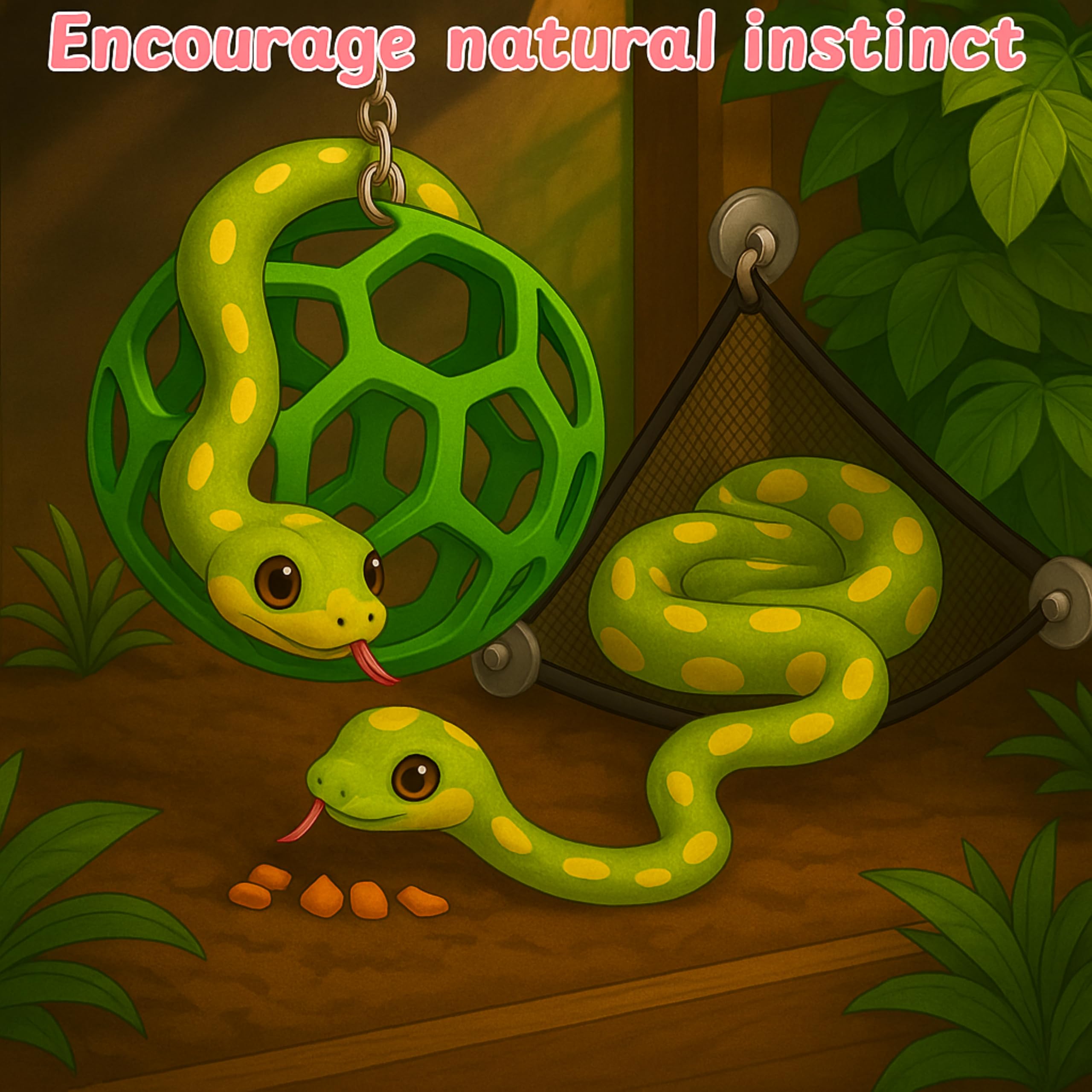 Ambiance terrarium améliorée avec hamac et balle, Homedy Crafts pour petit serpent.