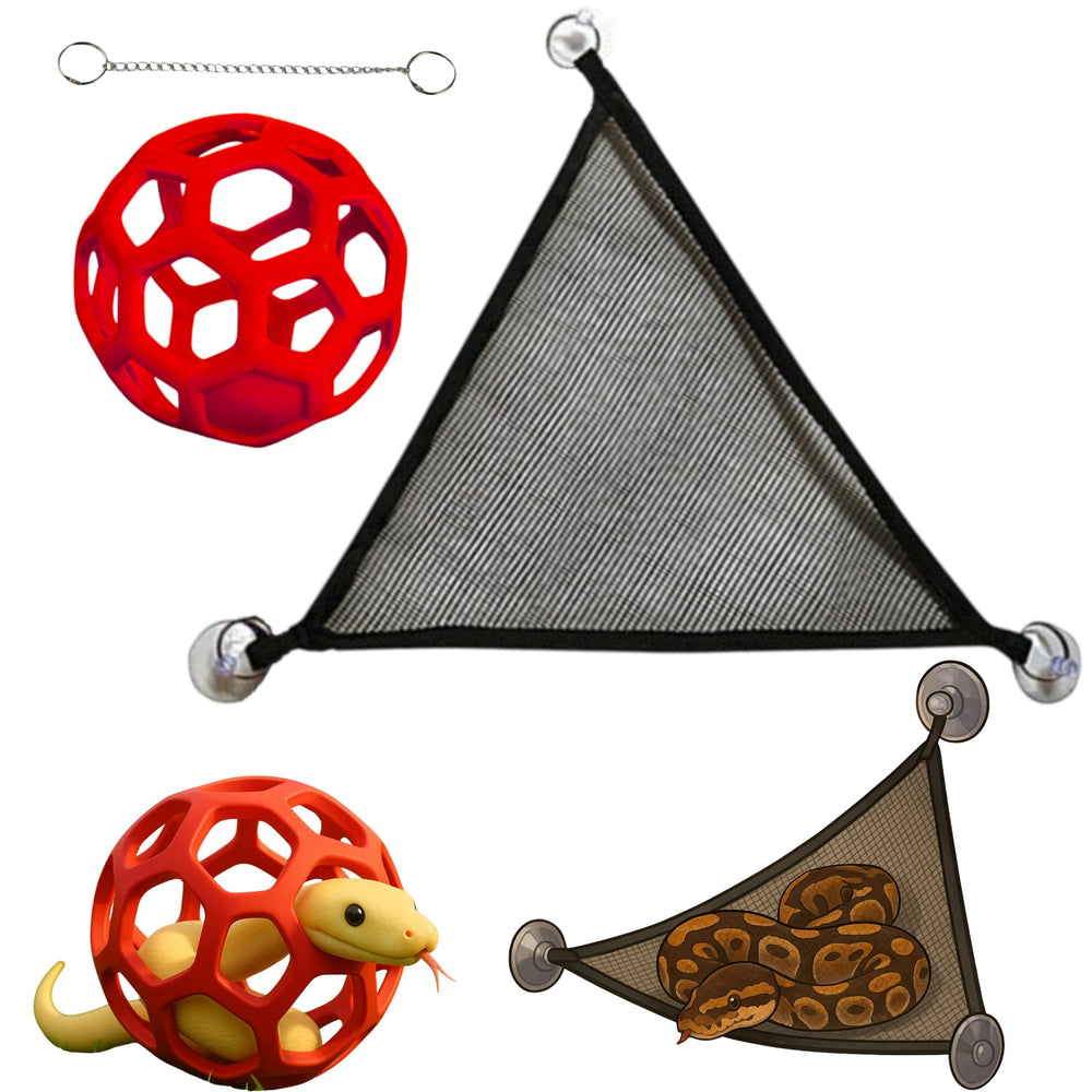 Homedy Crafts balle d'enrichissement pour serpent avec hamac rouge, favorise l'activité physique.