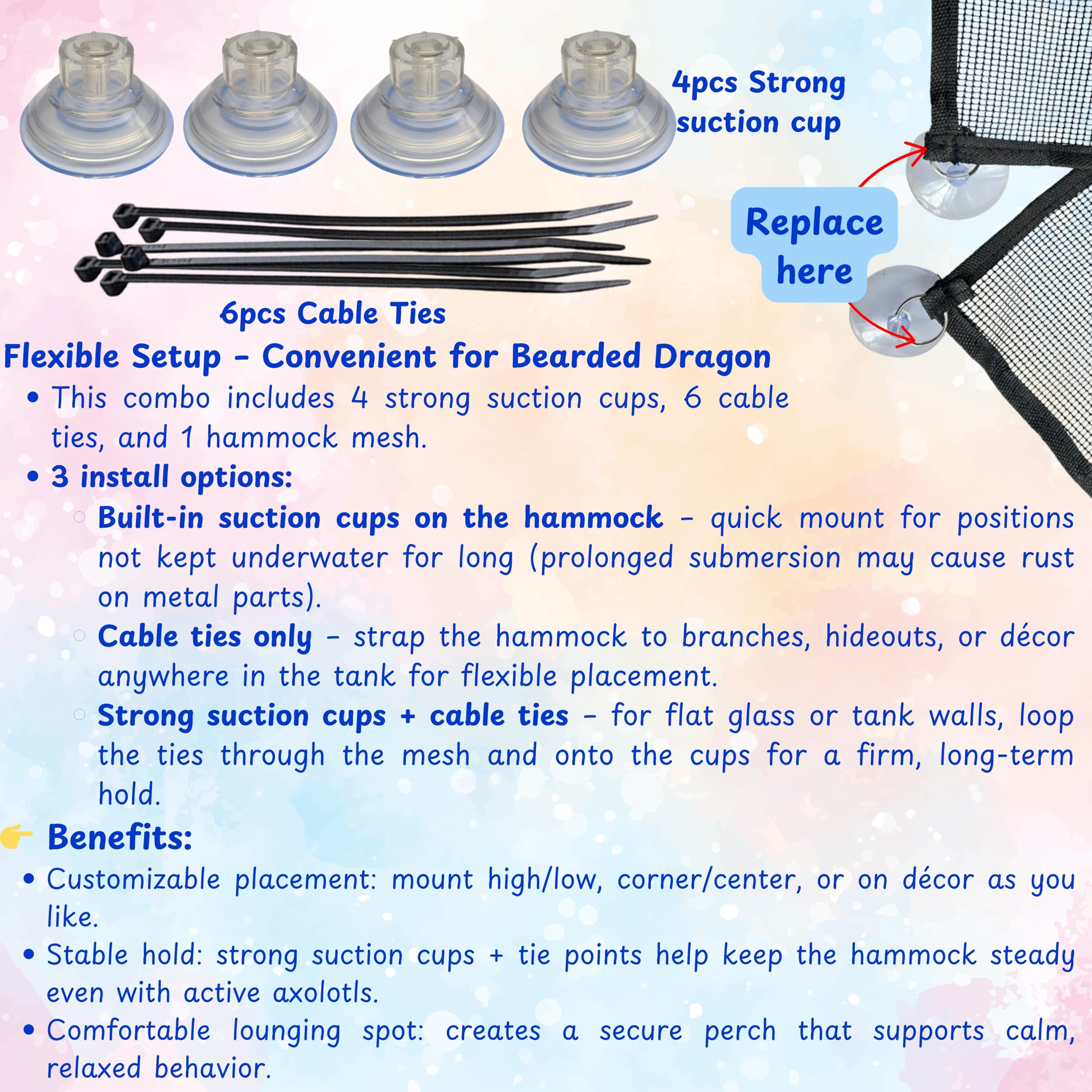 Perchoir confortable en maille pour dragon barbu et gecko léopard.