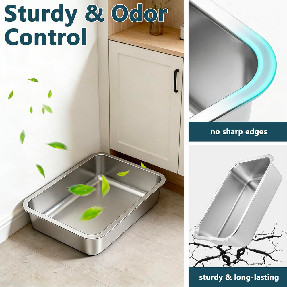 Bac Homegroove inoxydable avec coins arrondis pour sécurité et confort des chats.