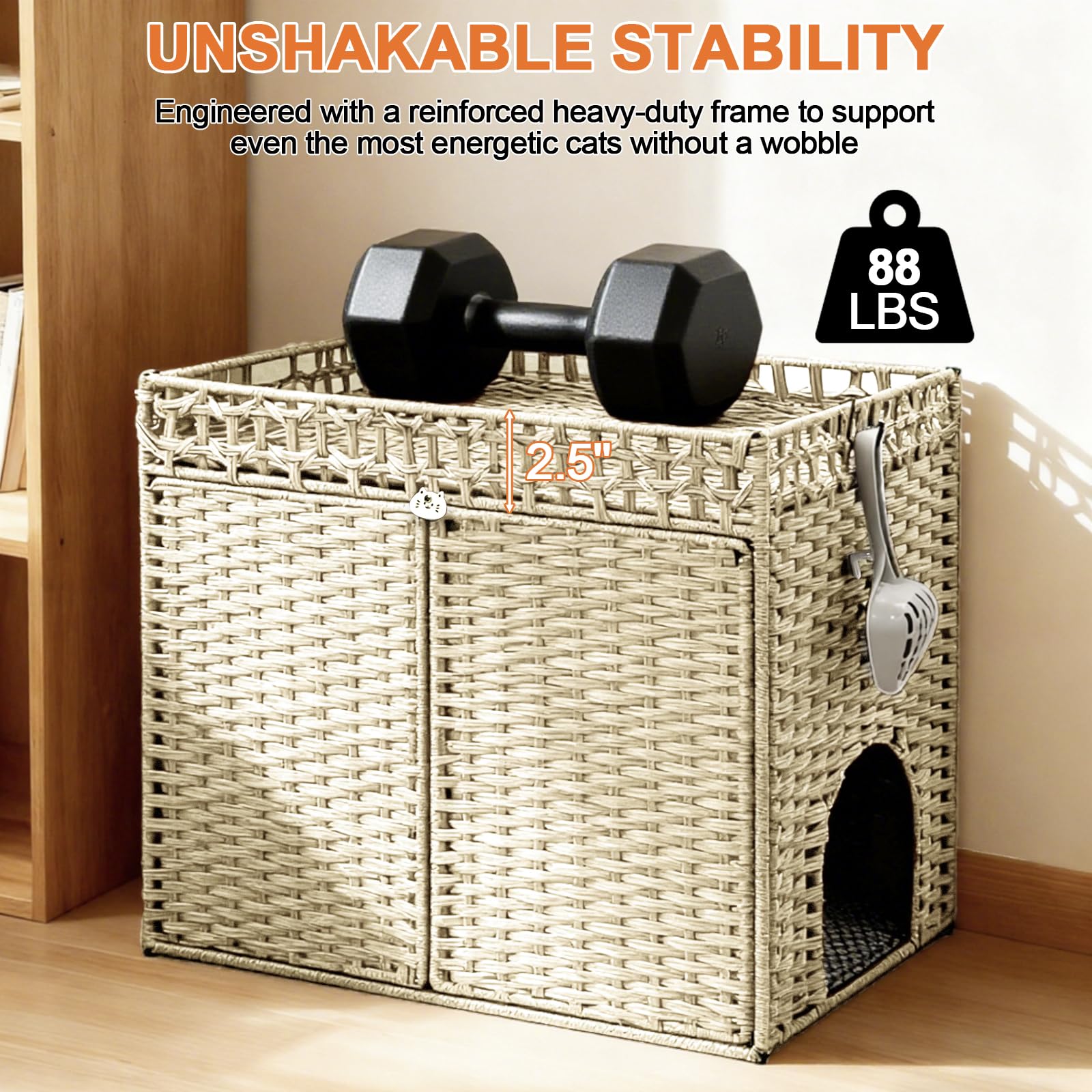 Homegroove barriere hauteur 2 poignées camel, espace supérieur pour accessoires et ventilation.