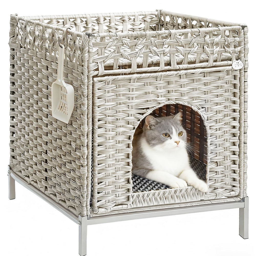 Homegroove grot­te-chat-gris, refuge discret pour chat d'intérieur.