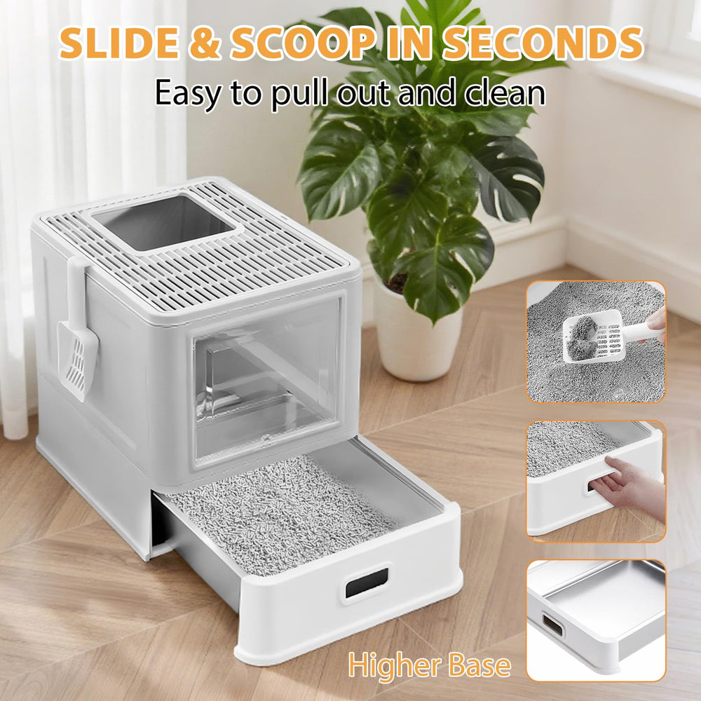 Homegroove litiere en inox pliable, gain de place ideal pour petits espaces.